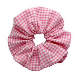 Υφασμάτινο λαστιχάκι scrunchie - pink & white bubblicious - ύφασμα, κορίτσι, λαστιχάκια μαλλιών
