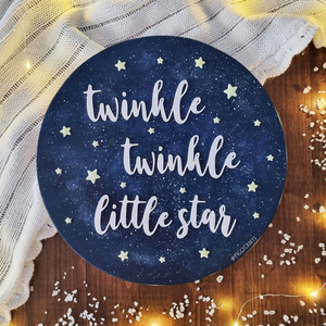 "Twinkle Twinkle Little Star" Ξύλινο διακοσμητικό κάδρο (Ø25cm) - δώρο, βρεφικά, διάστημα, παιδικοί πίνακες - 2