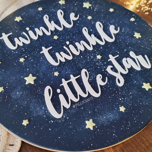 "Twinkle Twinkle Little Star" Ξύλινο διακοσμητικό κάδρο (Ø25cm) - δώρο, βρεφικά, διάστημα, παιδικοί πίνακες - 5