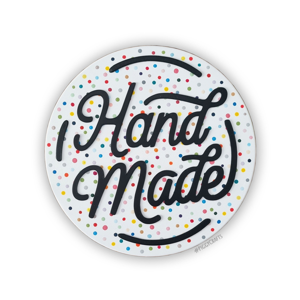 "Handmade" Στρογγυλή ξύλινη πινακίδα (Ø25cm) - πίνακες & κάδρα, πουά, χειροποίητα