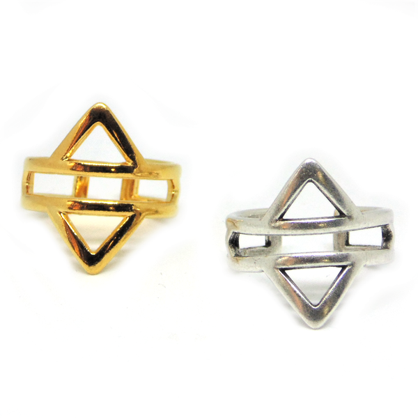 Γεωμετρικό δαχτυλίδι σεβαλιε, rhombus pinky ring - chevalier, ορείχαλκος, επάργυρα, γεωμετρικά σχέδια, αυξομειούμενα - 2