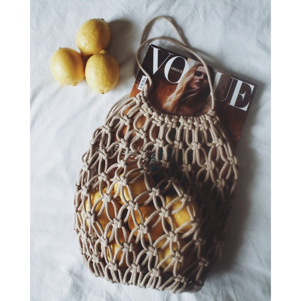 Τσάντα βαμβακερή μακραμέ για ψώνια 30×30cm - νήμα, ώμου, μακραμέ, πλεκτές τσάντες - 2
