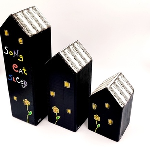 Ξύλινα επιτραπέζια σπιτάκια με μήνυμα μαύρα - ξύλο, σπίτι, διακοσμητικά - 2