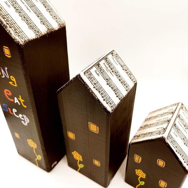Ξύλινα επιτραπέζια σπιτάκια με μήνυμα μαύρα - ξύλο, σπίτι, διακοσμητικά - 3