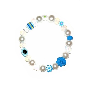 Βραχιόλι "Κύμα" με λευκά και γαλάζια στοιχεία! - ημιπολύτιμες πέτρες, plexi glass, πέρλες, χεριού, αυξομειούμενα