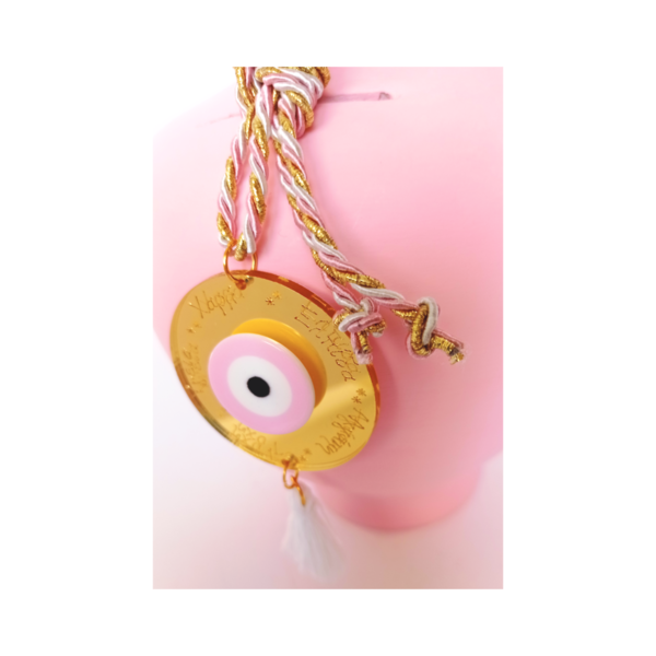 Κουμπαράς πήλινος plexiglass μάτι ροζ 26εκ.υψος - κορίτσι, μάτι, δώρα για βάπτιση, κουμπαράδες, βρεφικά - 3