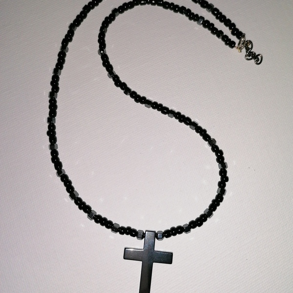 Αντρικός σταυρός από γρι σκούρο αιματίτη μήκους 50cm - ημιπολύτιμες πέτρες, σταυρός, κολιέ - 3