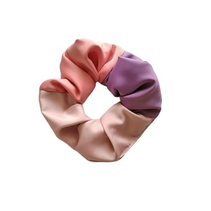 Χειροποιητο υφασμάτινο λαστιχάκι μαλλιών scrunchie κοκαλάκι σατέν patchwork με τρία χρώματα ροζ κοραλι μωβ medium size 1τμχ - ύφασμα, δώρα για γυναίκες, headbands, σατεν scrunchies