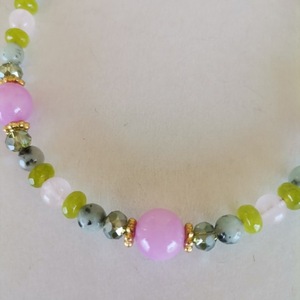 Ατσάλινο κολιέ με πράσινες και ροζ ημιπολύτιμες πέτρες - ημιπολύτιμες πέτρες, χάντρες, ατσάλι, layering - 2