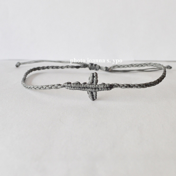 Σταυρός Αντρικό και Γυναικείο Βραχιόλι Πλεγμένος Στο Χέρι Σκούρο Γκρι Μακραμέ Ακρυλικό Χειροποίητο Για Χριστιανούς Ορθόδοξους - βραχιόλια, κορδόνια, σταυροί - 3