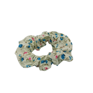Scrunchie λουλούδια μπλε ροζ - ύφασμα, λαστιχάκια μαλλιών - 5