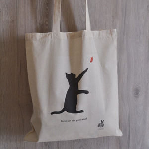 Tote Bag Black Cat Cotton - ώμου, tote, all day, ύφασμα, πάνινες τσάντες