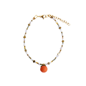 Pearl Orange Bracelet | Ατσάλινo επιχρυσωμένo βραχιόλι με χειροποίητο πορτοκάλι, ημιπολύτιμους λίθους & μαργαριτάρια (πηλός, ατσάλι) (18cm + 3,5cm προέκταση) - ατσάλι, μαργαριτάρι, charms, χεριού