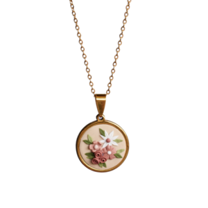 Mellow Coral Floral Pendant | Χειροποίητο Επιχρυσωμένο Μενταγιόν με Λουλούδια (Ατσάλι, Πολυμερικός Πηλός) (Μήκος 40cm + 5cm Αυξομείωση) - πηλός, λουλούδι, ατσάλι, νυφικά, μενταγιόν