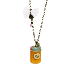 Honey Jar Necklace | Χειροποίητο μακρύ κολιέ με γυάλινο βαζάκι μέλι (γυαλί, μπρούτζος) (αυξομειούμενο, 70 + 5εκ.) - γυαλί, charms, μακριά, μπρούντζος