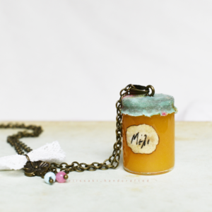 Honey Jar Necklace | Χειροποίητο μακρύ κολιέ με γυάλινο βαζάκι μέλι (γυαλί, μπρούτζος) (αυξομειούμενο, 70 + 5εκ.) - γυαλί, charms, μακριά, μπρούντζος - 4