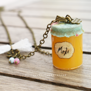 Honey Jar Necklace | Χειροποίητο μακρύ κολιέ με γυάλινο βαζάκι μέλι (γυαλί, μπρούτζος) (αυξομειούμενο, 70 + 5εκ.) - γυαλί, charms, μακριά, μπρούντζος - 3