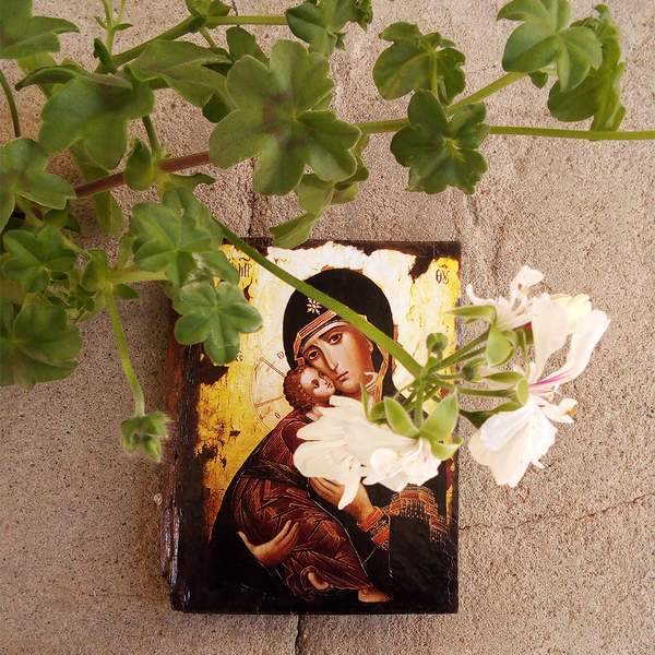 Παναγία Χειροποίητη Παλαιωμένη Εικόνα Σε Ξύλο 16x21cm - πίνακες & κάδρα, πίνακες ζωγραφικής - 2