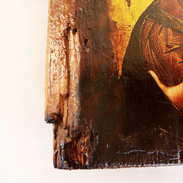 Παναγία Χειροποίητη Παλαιωμένη Εικόνα Σε Ξύλο 16x21cm - πίνακες & κάδρα, πίνακες ζωγραφικής - 4
