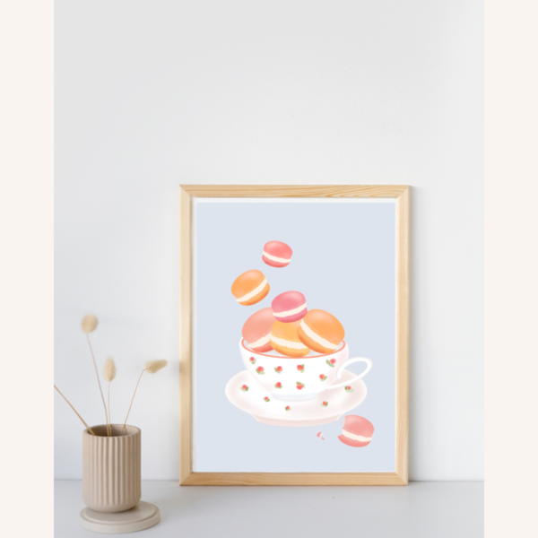 Art Print macarons-blue Α5 - αφίσες, γλυκά, πίνακες ζωγραφικής