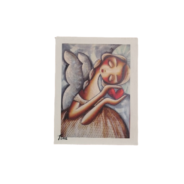 Άγγελος με καρδιά, ξυλο διάστασης 17Χ22, κρεμαστο - πίνακες & κάδρα, πίνακες ζωγραφικής