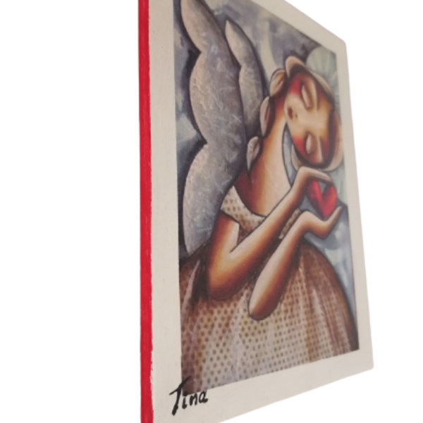 Άγγελος με καρδιά, ξυλο διάστασης 17Χ22, κρεμαστο - πίνακες & κάδρα, πίνακες ζωγραφικής - 3