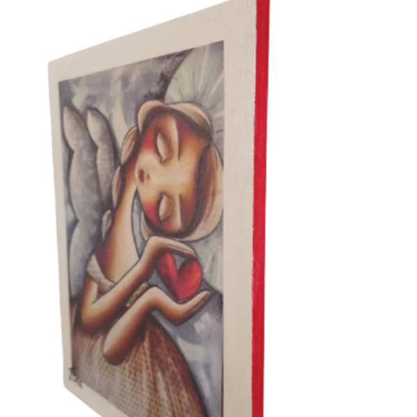 Άγγελος με καρδιά, ξυλο διάστασης 17Χ22, κρεμαστο - πίνακες & κάδρα, πίνακες ζωγραφικής - 4
