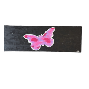 Πίνακας ροζ πεταλούδα καμβάς με ακρυλικά 20X60 cm - πίνακες & κάδρα, πίνακες ζωγραφικής