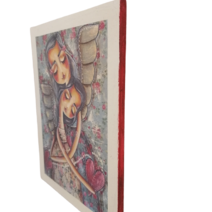 'Μητέρα και κορη' κανδρο κρεμαστο σε ξυλο διάστασης 16Χ21εκ. - πίνακες & κάδρα, πίνακες ζωγραφικής - 3