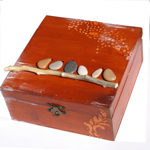 ξύλινο κουτί με πουλιά - κουτί, βότσαλα, κουτιά αποθήκευσης