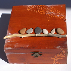 ξύλινο κουτί με πουλιά - κουτί, βότσαλα, κουτιά αποθήκευσης - 4