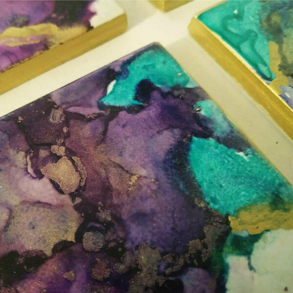 Σουβέρ κεραμικά σετ 4 τεμαχίων 10Χ10 εκ. χειροποίητα "ink turquoise - purple" - σουβέρ, τσιμέντο, διακοσμητικά - 3
