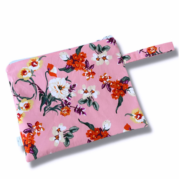 Pink floral water resistant pouch bag - ύφασμα, φλοράλ, θαλάσσης, χειρός, μικρές