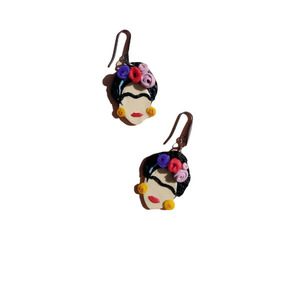 Frida earrings από πολυμερή πηλό - πηλός, ατσάλι, κρεμαστά, μεγάλα, γάντζος - 4