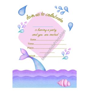 Mermaids party invitation english1, digital product for printing at home, 5*7inches,  2,5*3,5 inches. - κάρτες