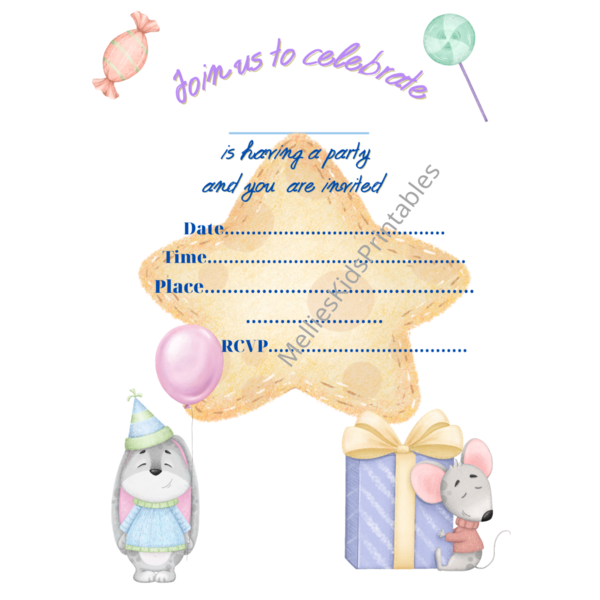 Animals party invitation english blank, digital product for printing at home, 5*7inches,  2,5*3,5 inches. - party, κάρτες, προσκλητήρια