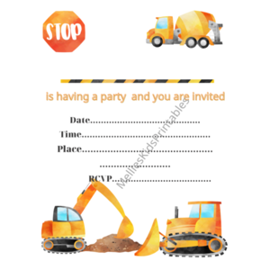 Construction party invitation english, digital product for printing at home, 5*7inches,  2,5*3,5 inches. - party, κάρτες