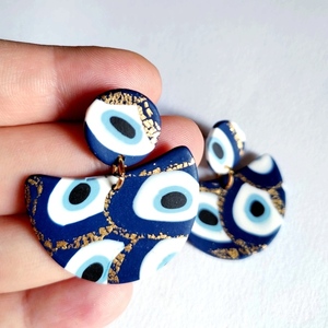 Σκουλαρίκια ματάκι από πολυμερικό πηλό ατσάλινο κούμπωμα - ματάκια, ατσάλι, μπλε, evil eye, κρεμαστά