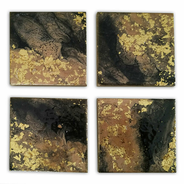 Σουβέρ κεραμικά σετ 4 τεμαχίων 10Χ10 εκ. χειροποίητα "gold black" - σουβέρ, τσιμέντο, διακοσμητικά - 2