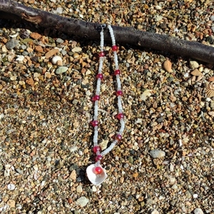 Κολιέ με φυσικό κοχύλι κόκκινες πέρλες και χάντρες - κοχύλι, χάντρες, μενταγιόν - 4