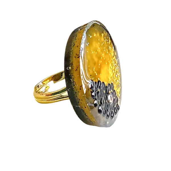 Δαχτυλίδι στρόγγυλο με υγρό γυαλί χάντρες - ημιπολύτιμες πέτρες, γυαλί, boho, μεγάλα, αυξομειούμενα - 2