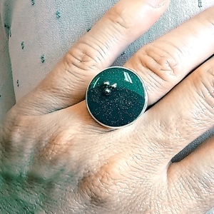 Δαχτυλίδι σε ασημί βάση με υγρό γυαλί πράσινο μικρό - ημιπολύτιμες πέτρες, γυαλί, επάργυρα, μεγάλα, αυξομειούμενα - 4