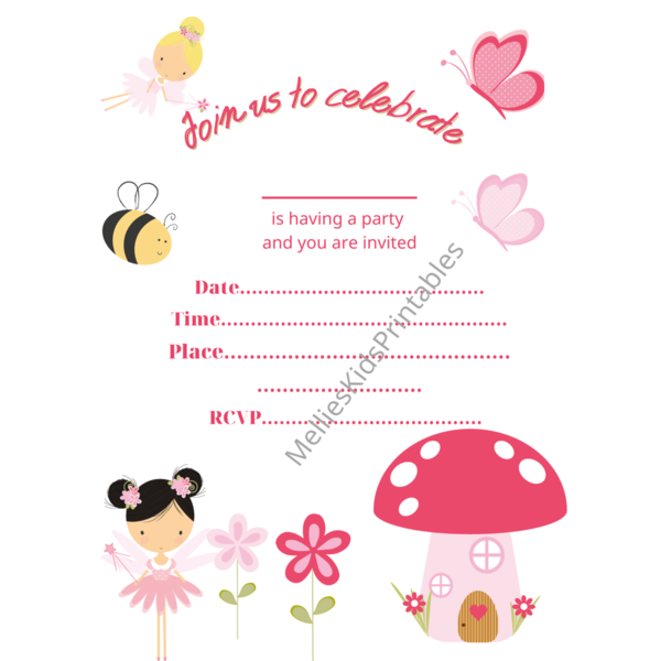Fairy party invitation english, digital product for printing at home, 5*7inches,  2,5*3,5 inches. - κάρτες, προσκλητήρια