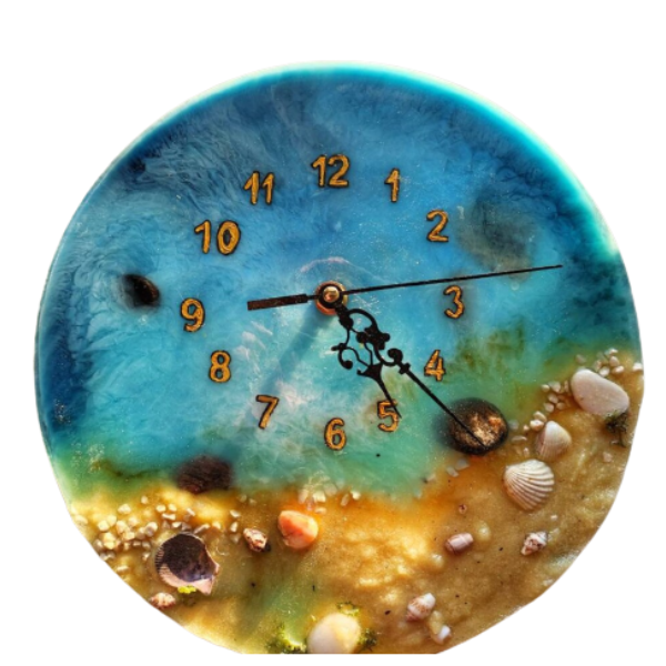 Χειροποίητο ρολόι τοίχου φτιαγμένο από υγρό γυαλί. Για τους λάτρεις της θάλασσας - γυαλί, ρολόι, τοίχου, εποξική ρητίνη - 2