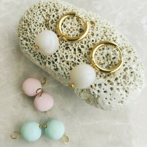 Karla II - Handmade polymer clay earrings - πηλός, κρίκοι, μικρά, ατσάλι, πέρλες