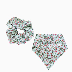 Scrunchie με σχέδιο λουλούδι - ύφασμα, λαστιχάκια μαλλιών - 2