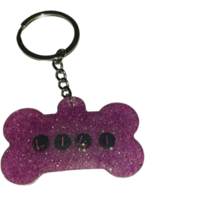 Μπρελόκ σε σχήμα κόκκαλου σκύλου από υγρό γυαλί 5,50cm x 3cm και 3,50cm x 2cm - γυαλί, δώρο, μπρελόκ, κλειδί, αξεσουάρ κατοικίδιων