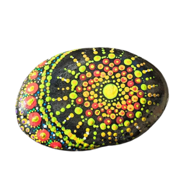 Πέτρα με mandala ζωγραφισμένο στο χέρι, ήλιος και φεγγάρι, 4χ6 εκ. - πέτρα, φεγγάρι, minimal, διακοσμητικές πέτρες