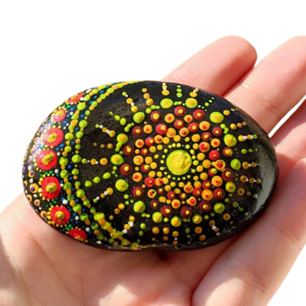 Πέτρα με mandala ζωγραφισμένο στο χέρι, ήλιος και φεγγάρι, 4χ6 εκ. - πέτρα, φεγγάρι, minimal, διακοσμητικές πέτρες - 2