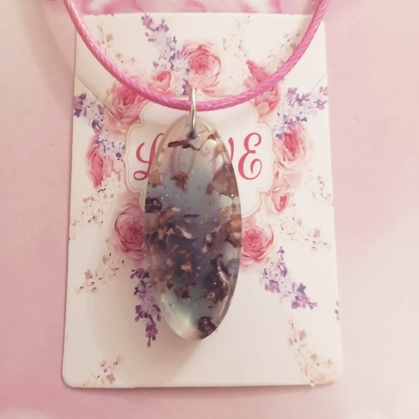 Κολιέ ρητίνης Παλ μπλέ με πέταλα 4cm - γυαλί, γυναικεία, λουλούδι, εποξική ρητίνη - 2